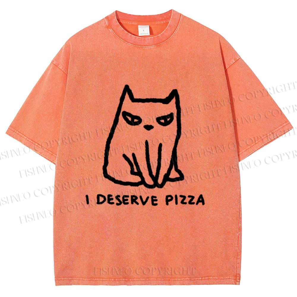 Unisex I Deserve Pizza Cat Printed Washed Tee