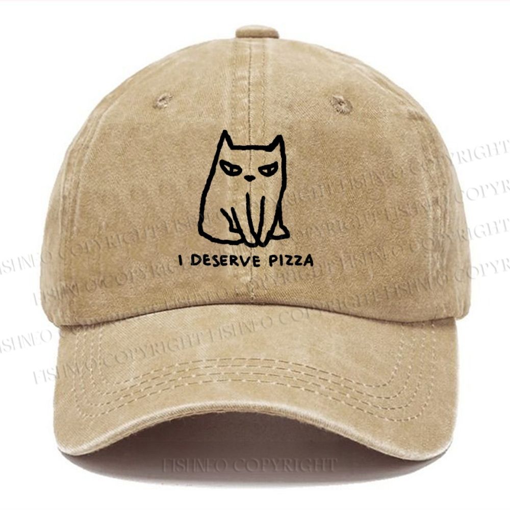Unisex I Deserve Pizza Cat Vintage Casual Washed Cap