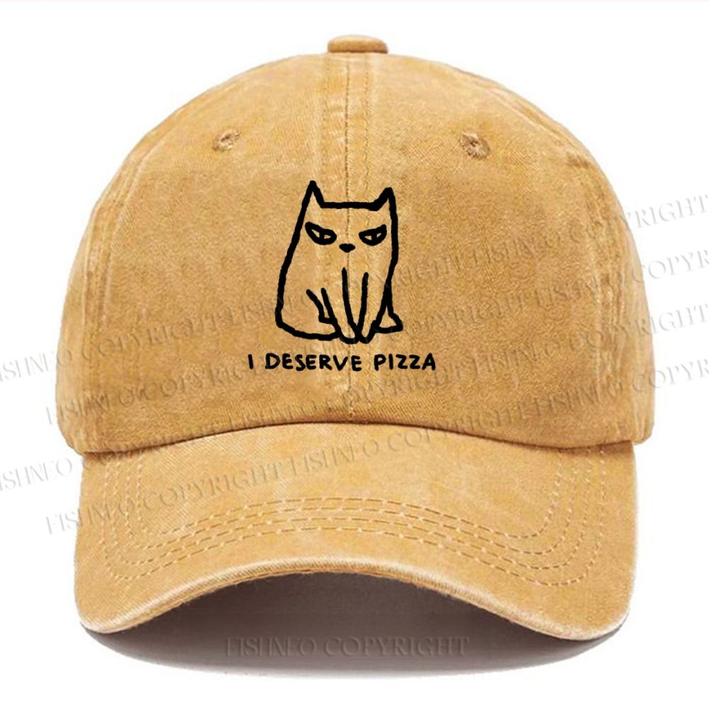 Unisex I Deserve Pizza Cat Vintage Casual Washed Cap