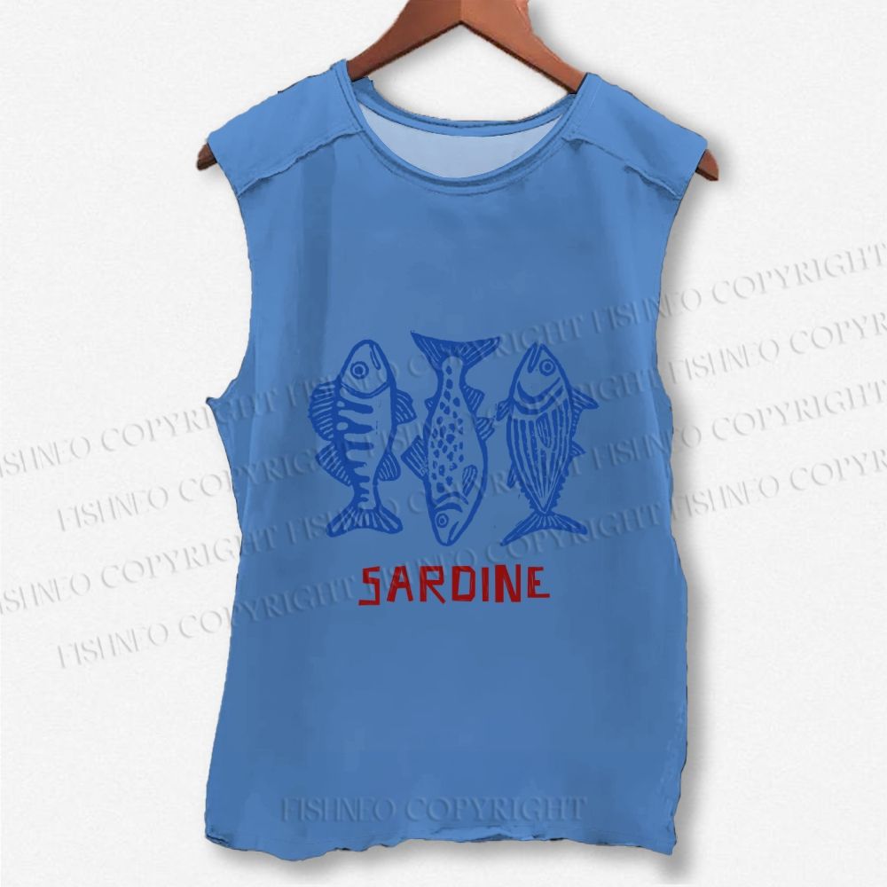 Unisex Vintage Sardine Printed Washed Tank Top