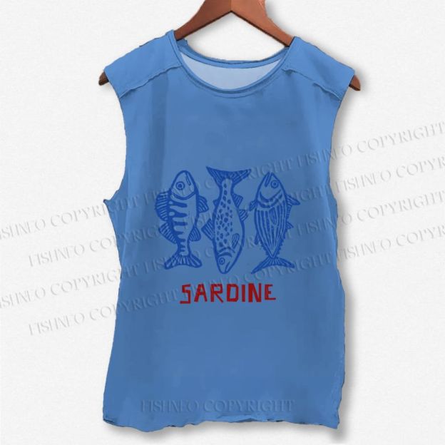 Unisex Vintage Sardine Printed Washed Tank Top
