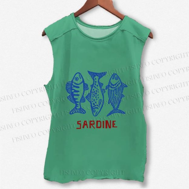 Unisex Vintage Sardine Printed Washed Tank Top