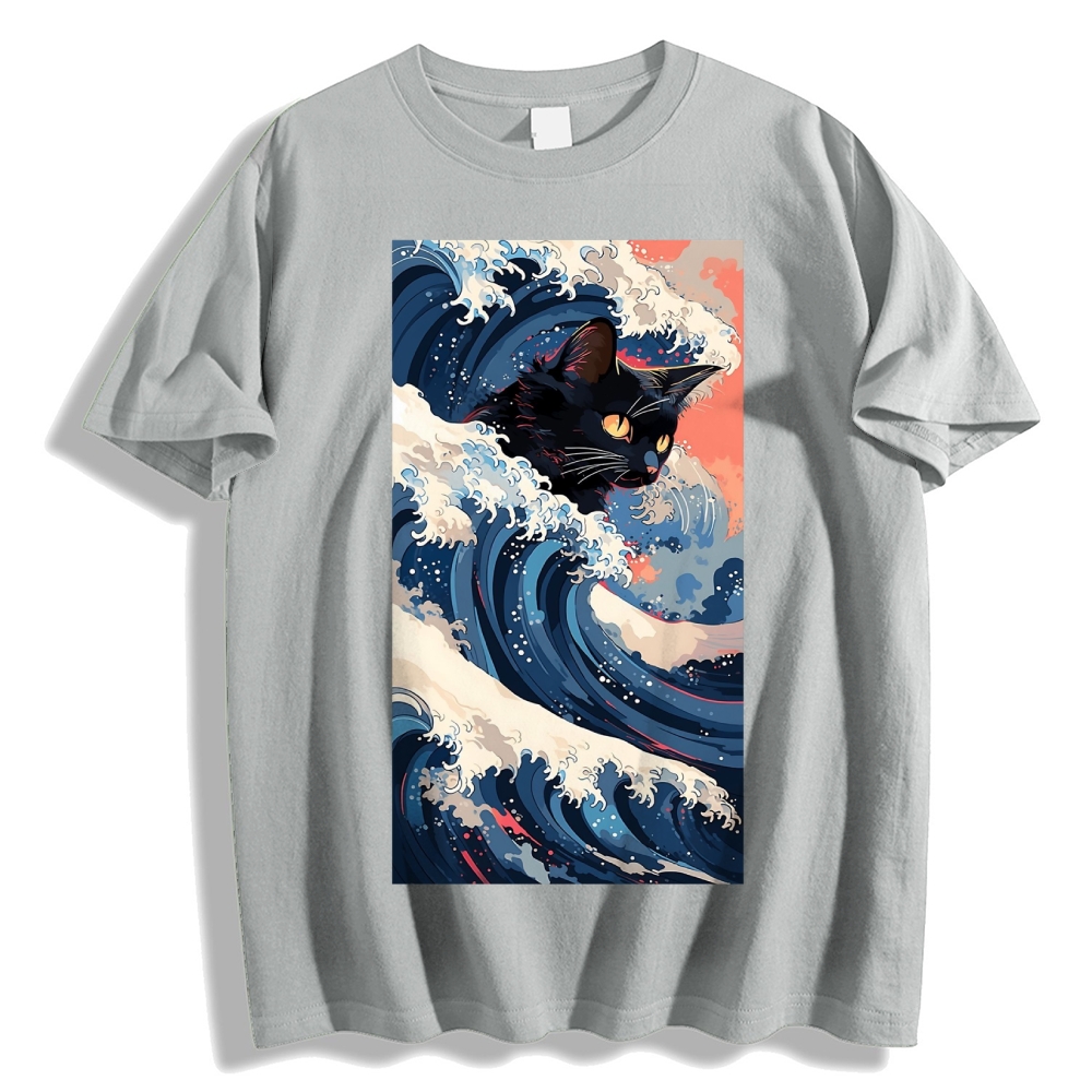 Cat of the Great Wave off Kanagawa Cotton casual T-shirt