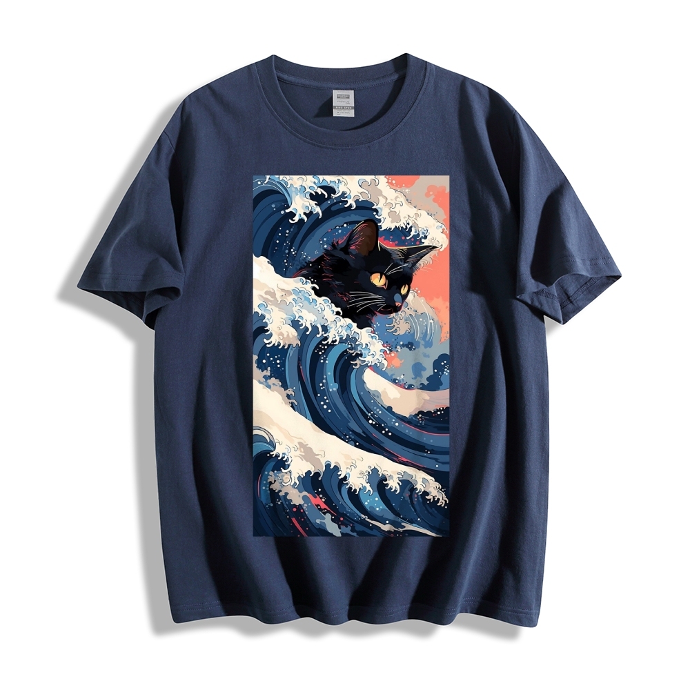 Cat of the Great Wave off Kanagawa Cotton casual T-shirt