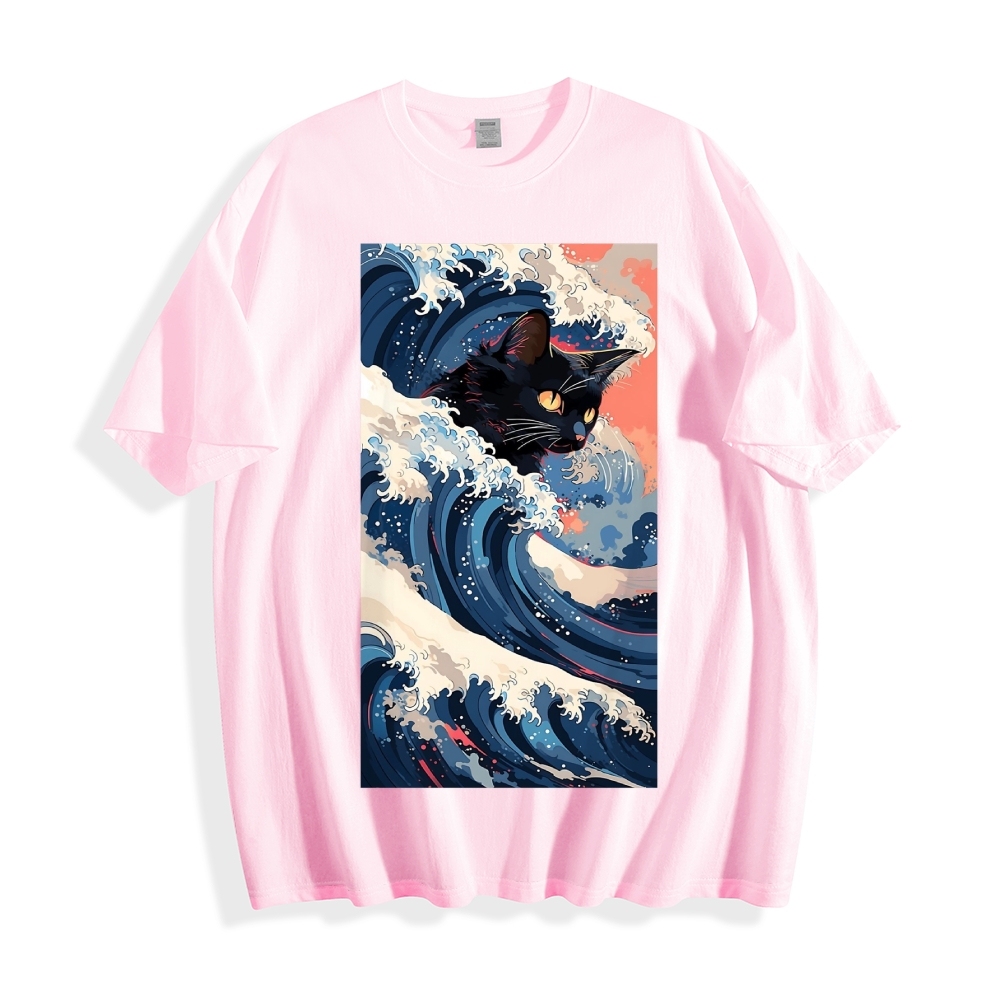 Cat of the Great Wave off Kanagawa Cotton casual T-shirt