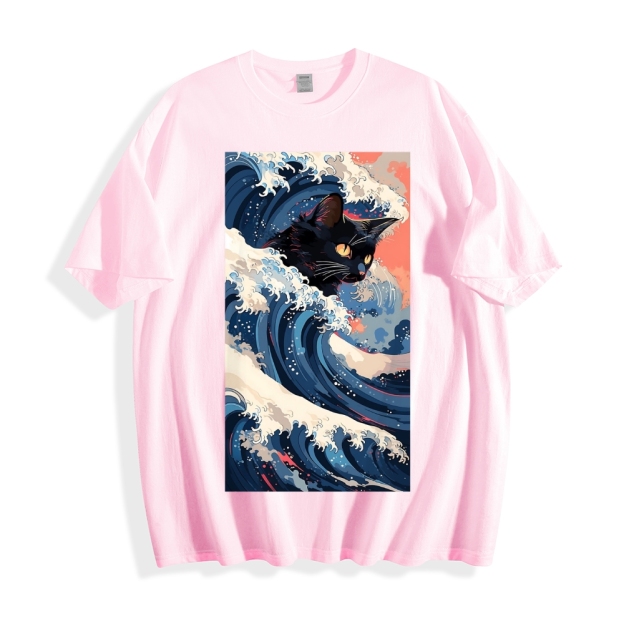 Cat of the Great Wave off Kanagawa Cotton casual T-shirt