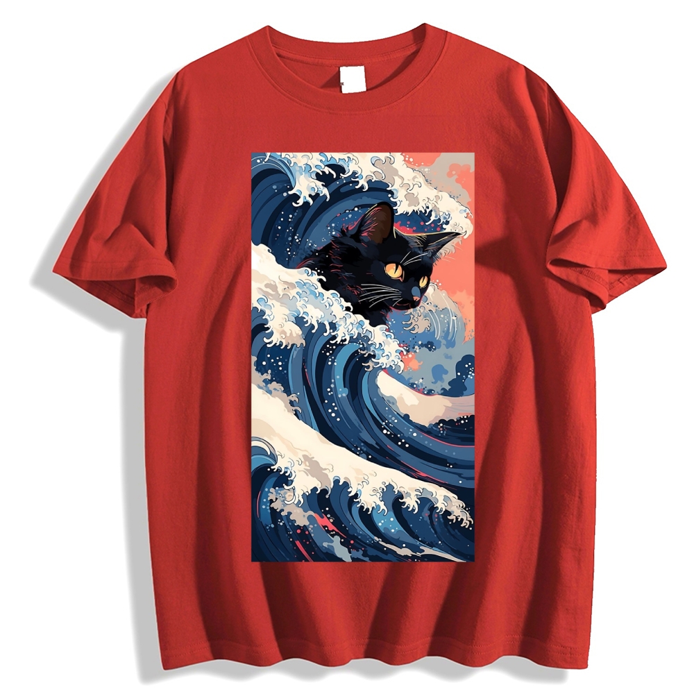 Cat of the Great Wave off Kanagawa Cotton casual T-shirt