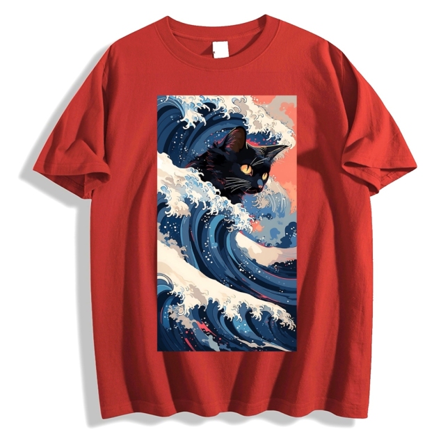 Cat of the Great Wave off Kanagawa Cotton casual T-shirt