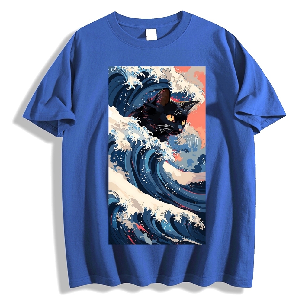 Cat of the Great Wave off Kanagawa Cotton casual T-shirt
