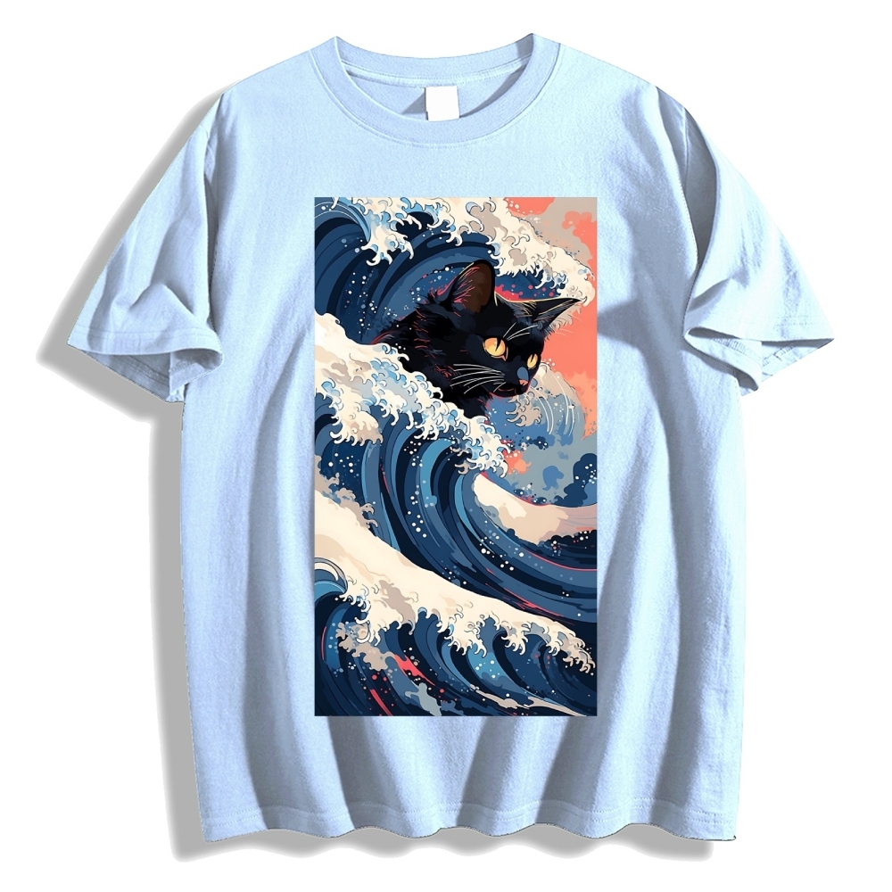 Cat of the Great Wave off Kanagawa Cotton casual T-shirt