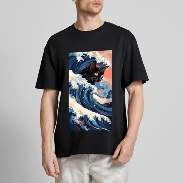 Cat of the Great Wave off Kanagawa Cotton casual T-shirt