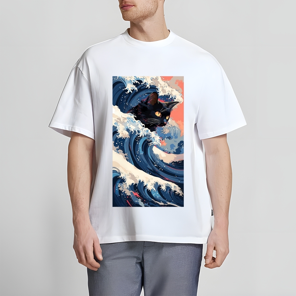 Cat of the Great Wave off Kanagawa Cotton casual T-shirt