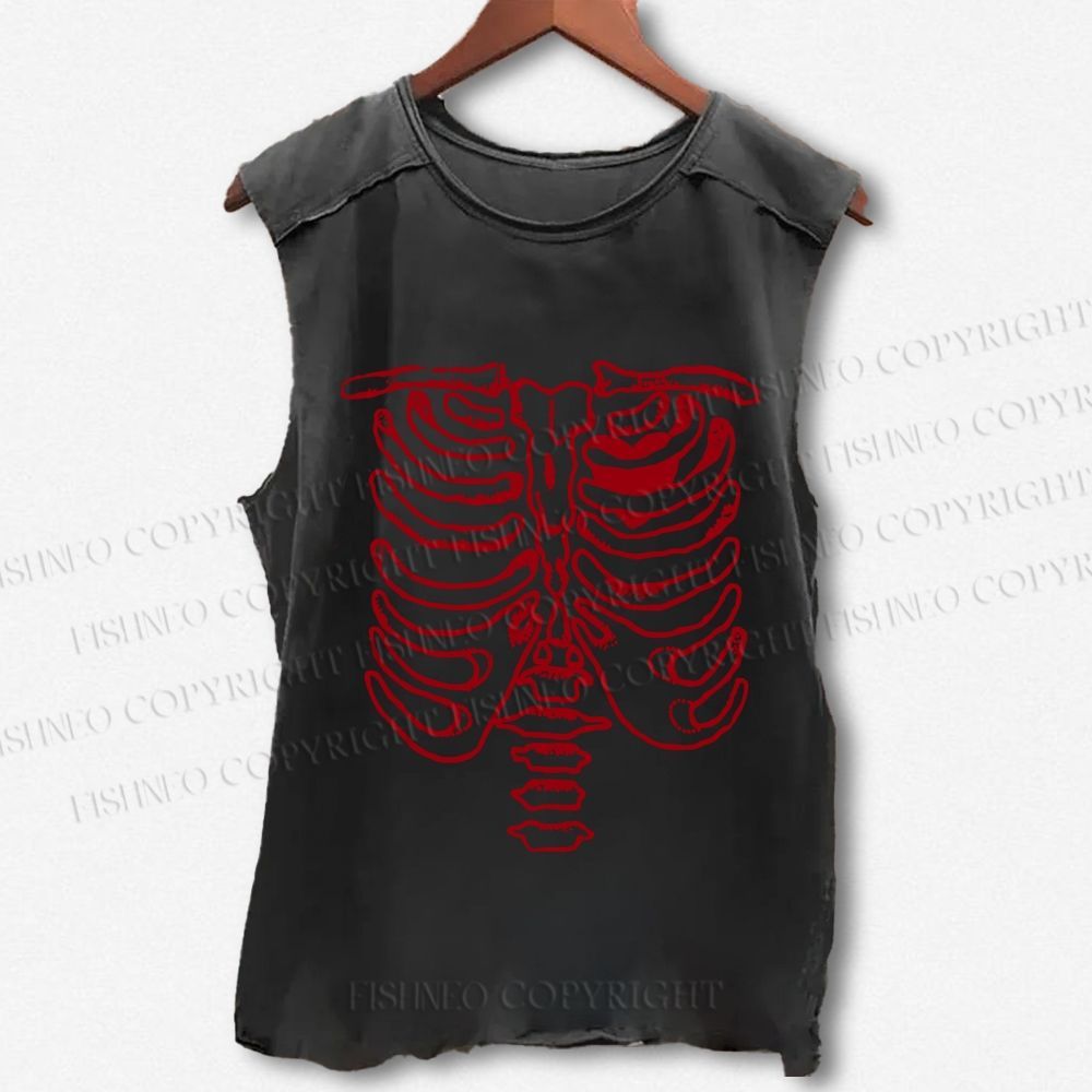 Unisex Rib Bones Printed Washed Tank Top