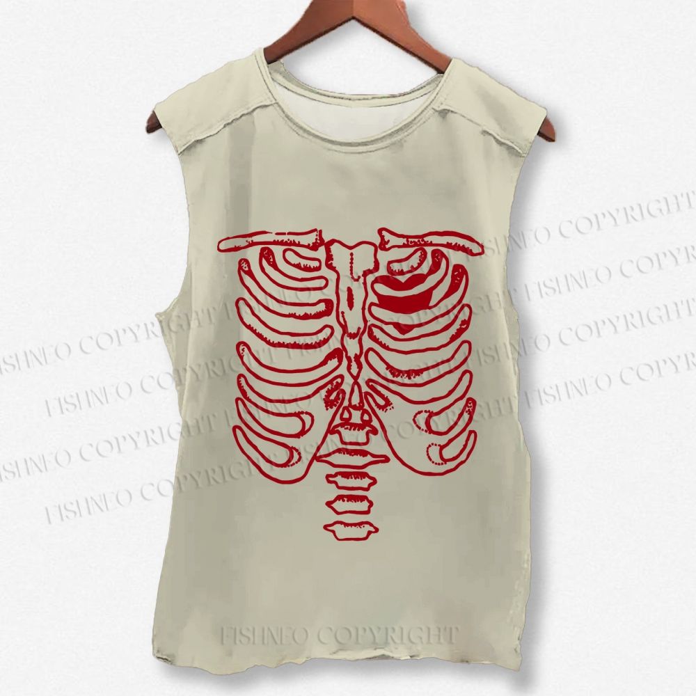 Unisex Rib Bones Printed Washed Tank Top