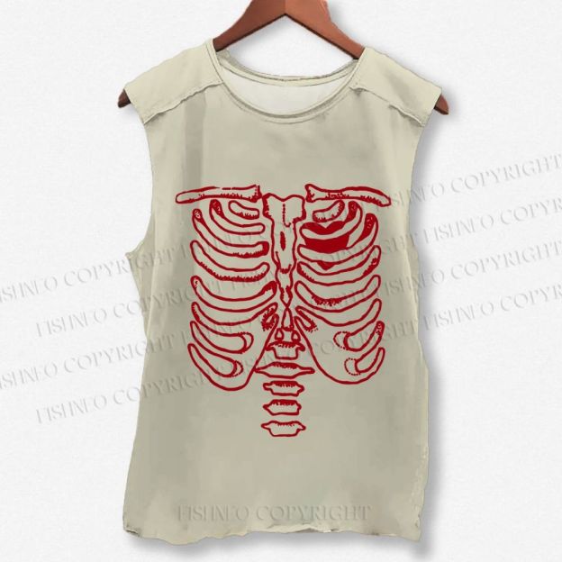Unisex Rib Bones Printed Washed Tank Top
