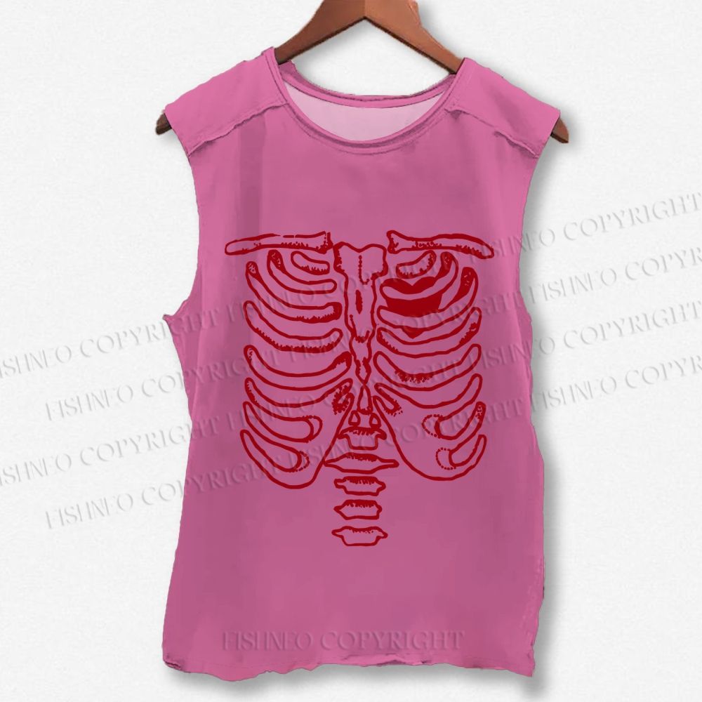 Unisex Rib Bones Printed Washed Tank Top