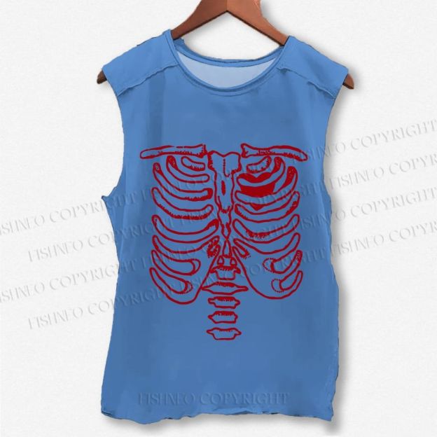 Unisex Rib Bones Printed Washed Tank Top