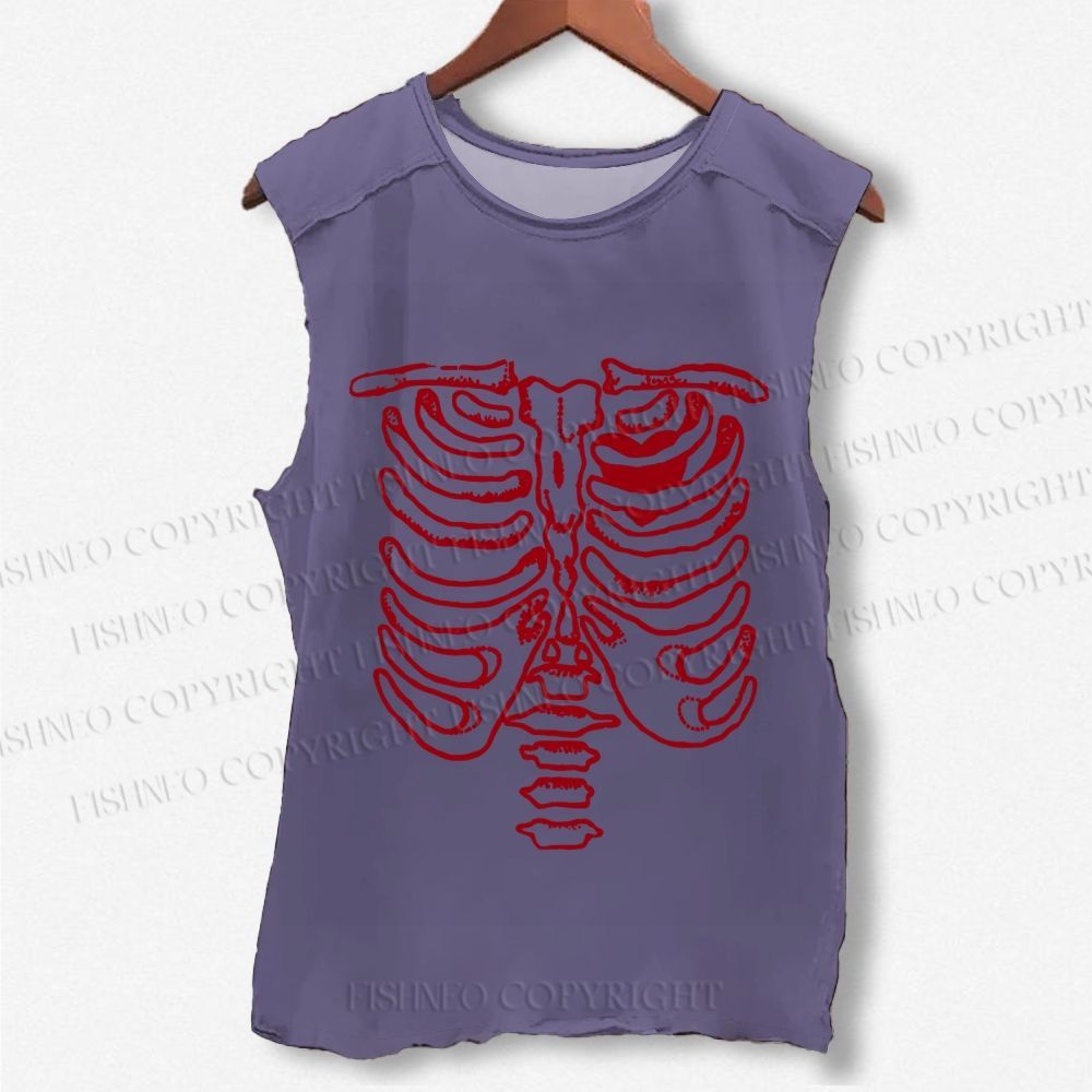 Unisex Rib Bones Printed Washed Tank Top