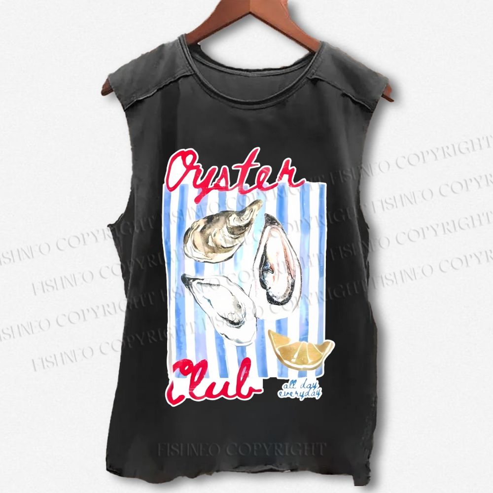 Unisex Oysters Club Shell Printed Washed Tank Top