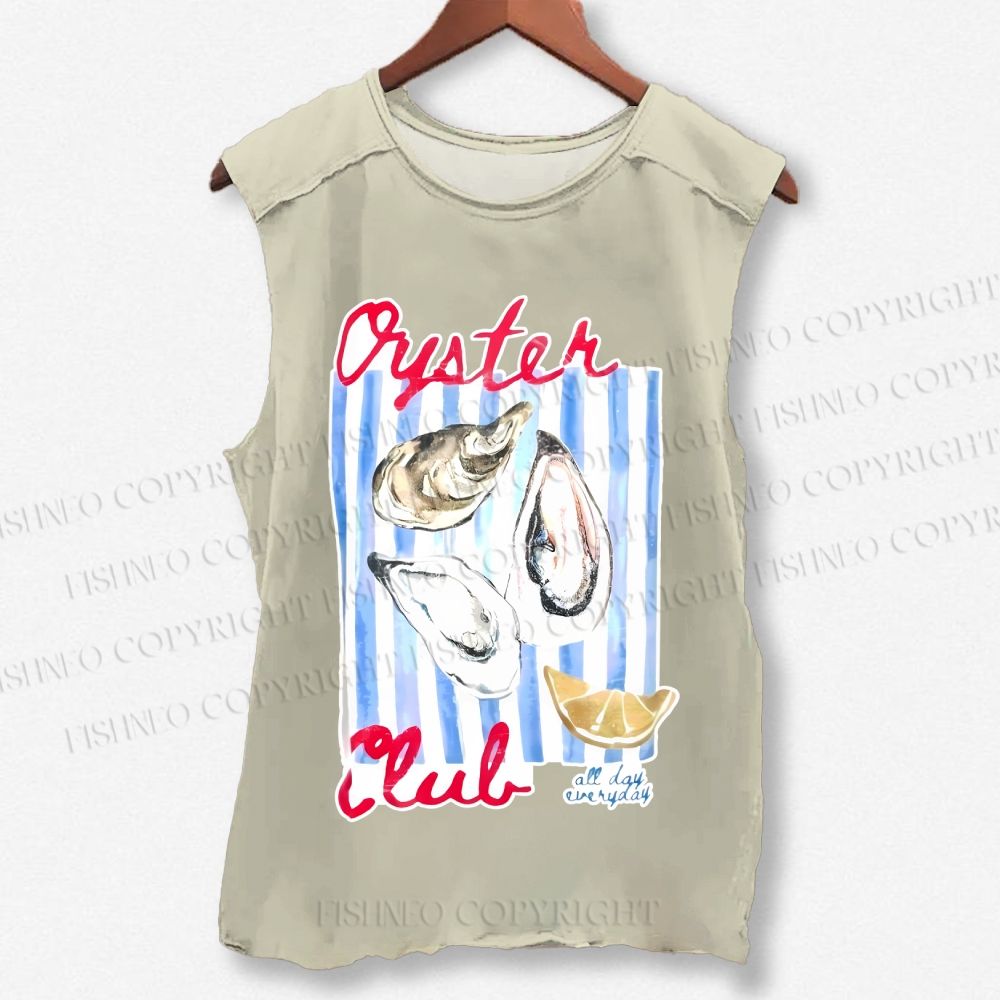 Unisex Oysters Club Shell Printed Washed Tank Top