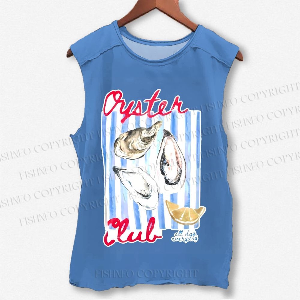 Unisex Oysters Club Shell Printed Washed Tank Top