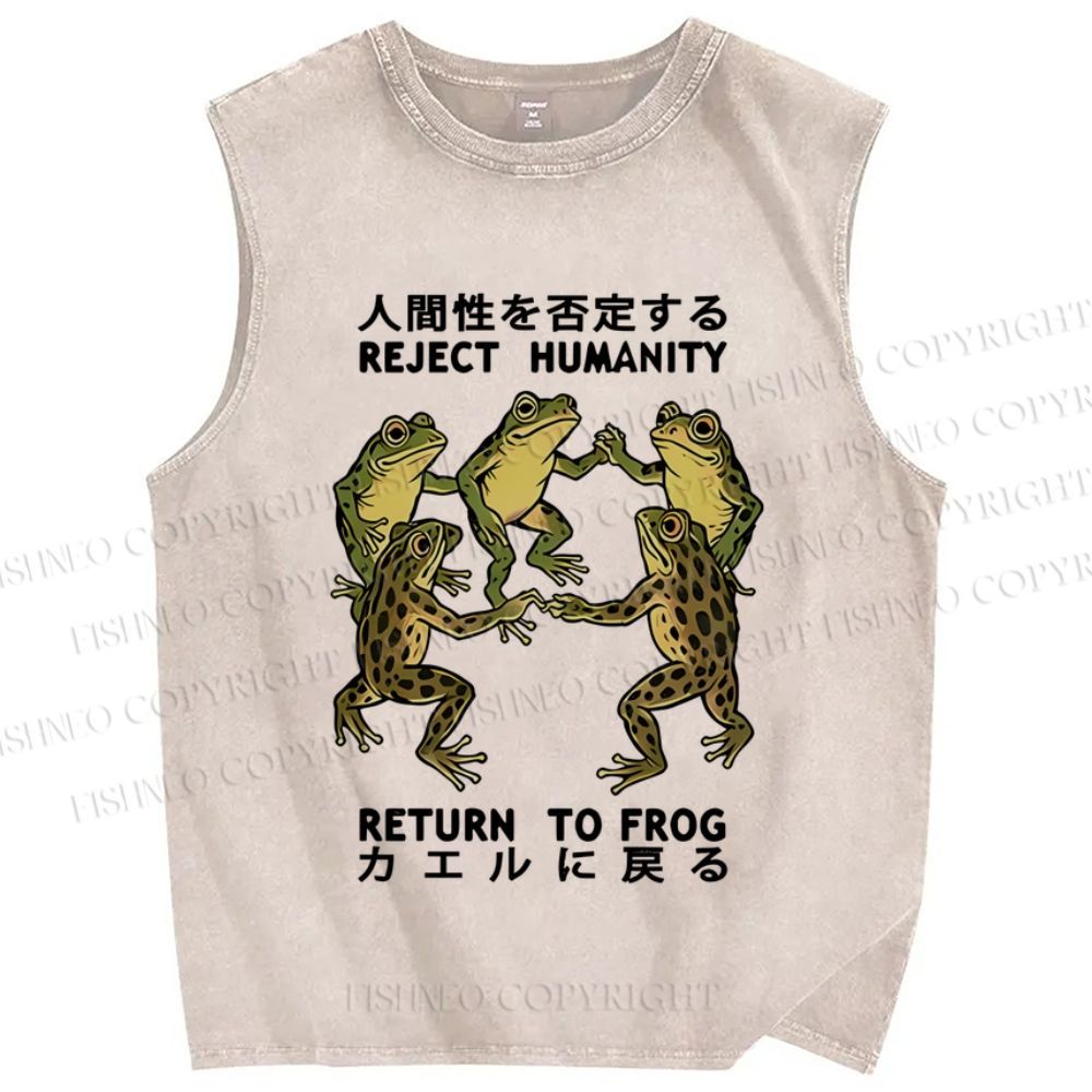 Unisex Back To Frog Funny Printed Washed Tank Top