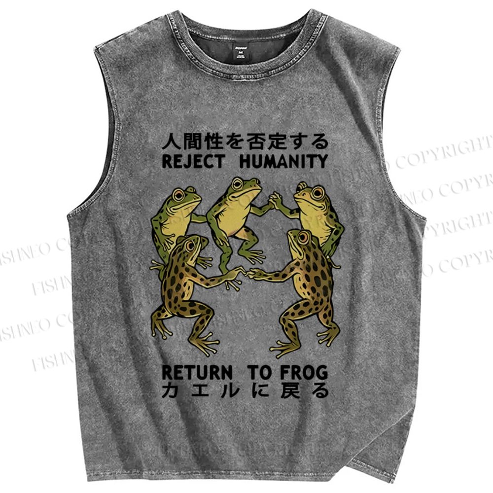 Unisex Back To Frog Funny Printed Washed Tank Top