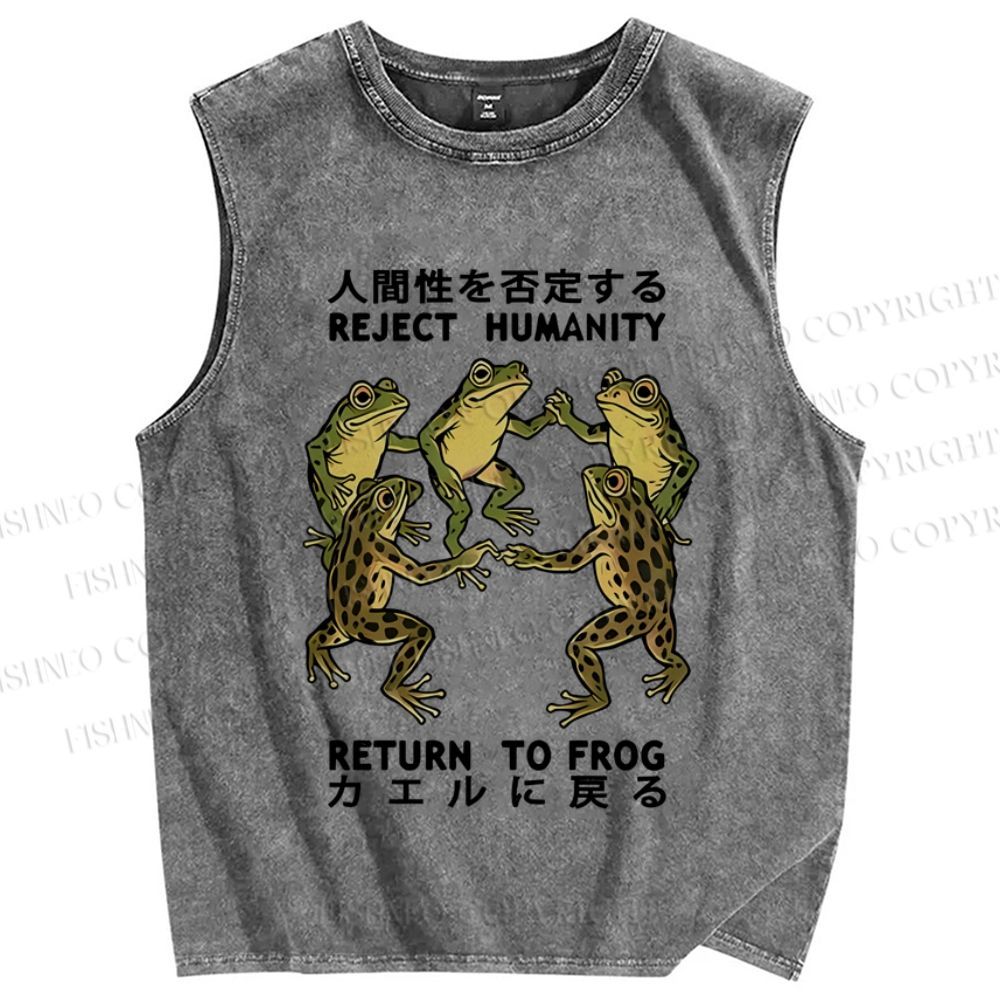 Unisex Back To Frog Funny Printed Washed Tank Top