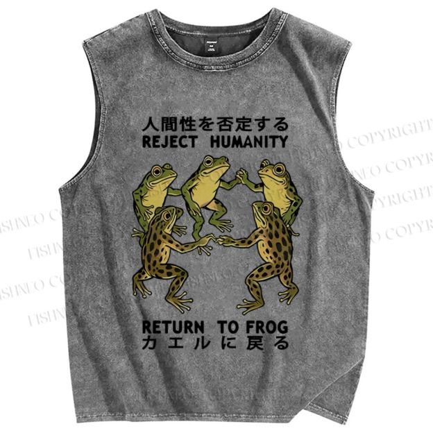 Unisex Back To Frog Funny Printed Washed Tank Top