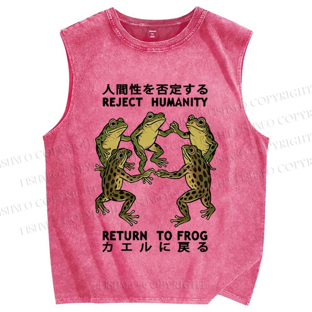 Unisex Back To Frog Funny Printed Washed Tank Top