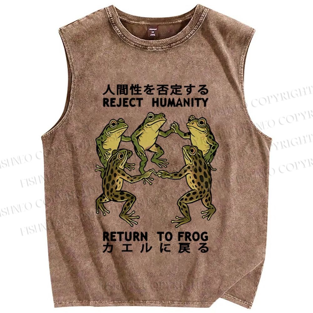 Unisex Back To Frog Funny Printed Washed Tank Top