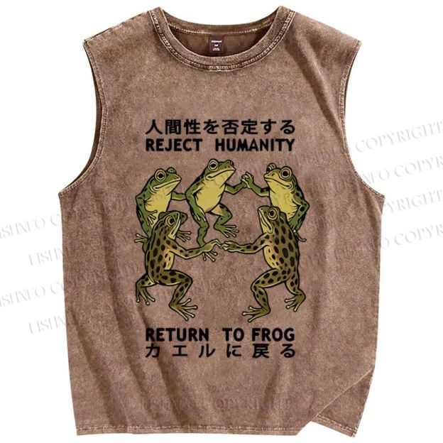 Unisex Back To Frog Funny Printed Washed Tank Top