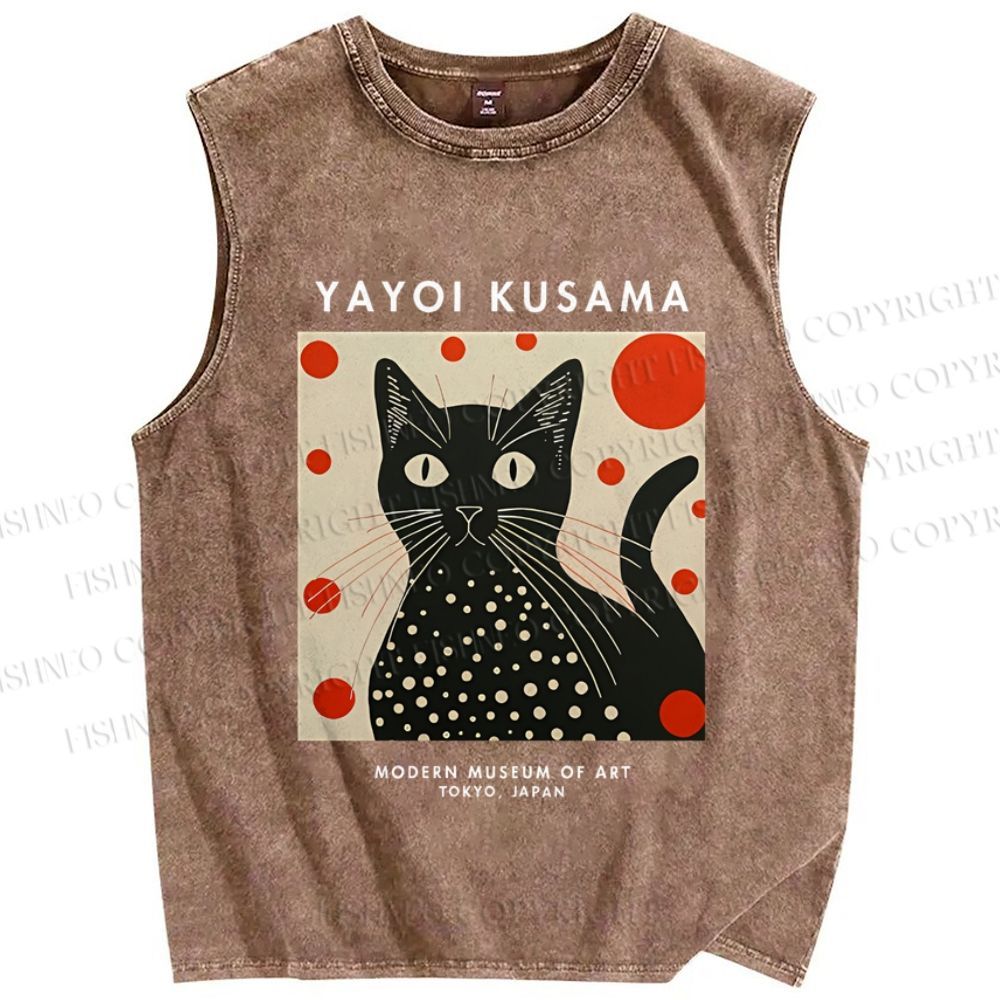 Unisex Yayoi Kusama Cat Printed Washed Tank Top