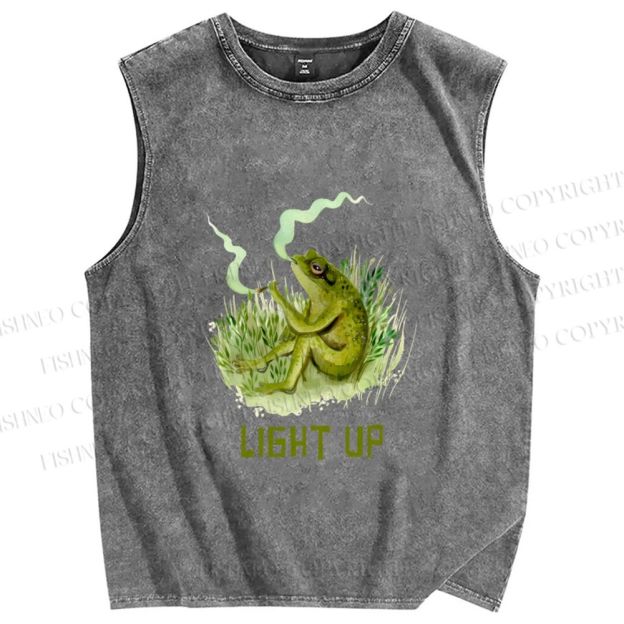 Unisex Chill Frog Light Up Printed Washed Tank Top