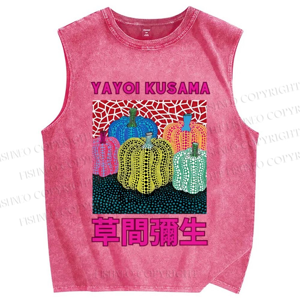 Unisex Yayoi Kusama Pumpkin Printed Washed Tank Top