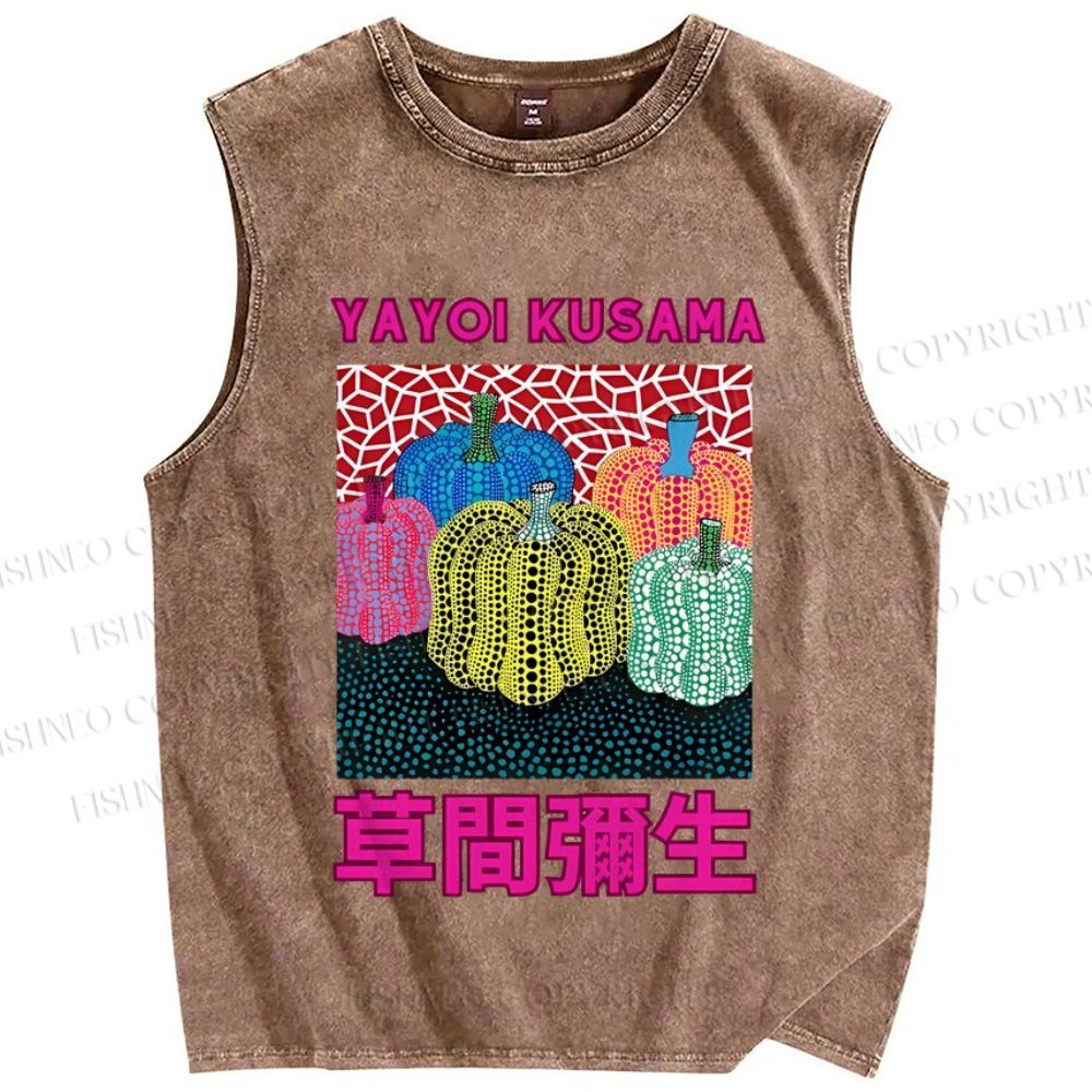 Unisex Yayoi Kusama Pumpkin Printed Washed Tank Top