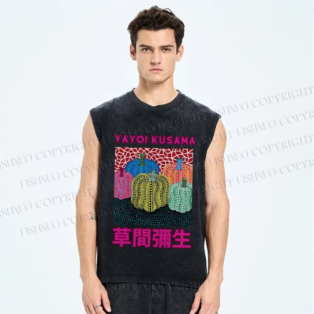 Unisex Yayoi Kusama Pumpkin Printed Washed Tank Top