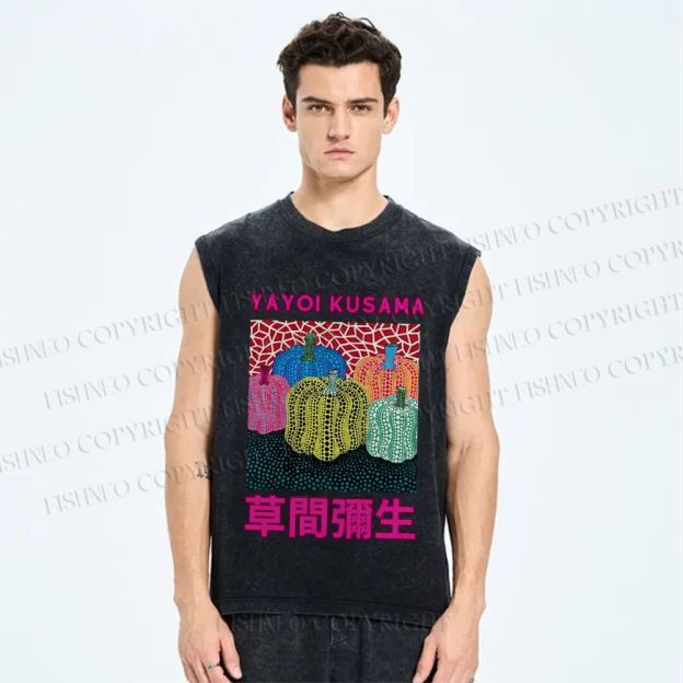 Unisex Yayoi Kusama Pumpkin Printed Washed Tank Top