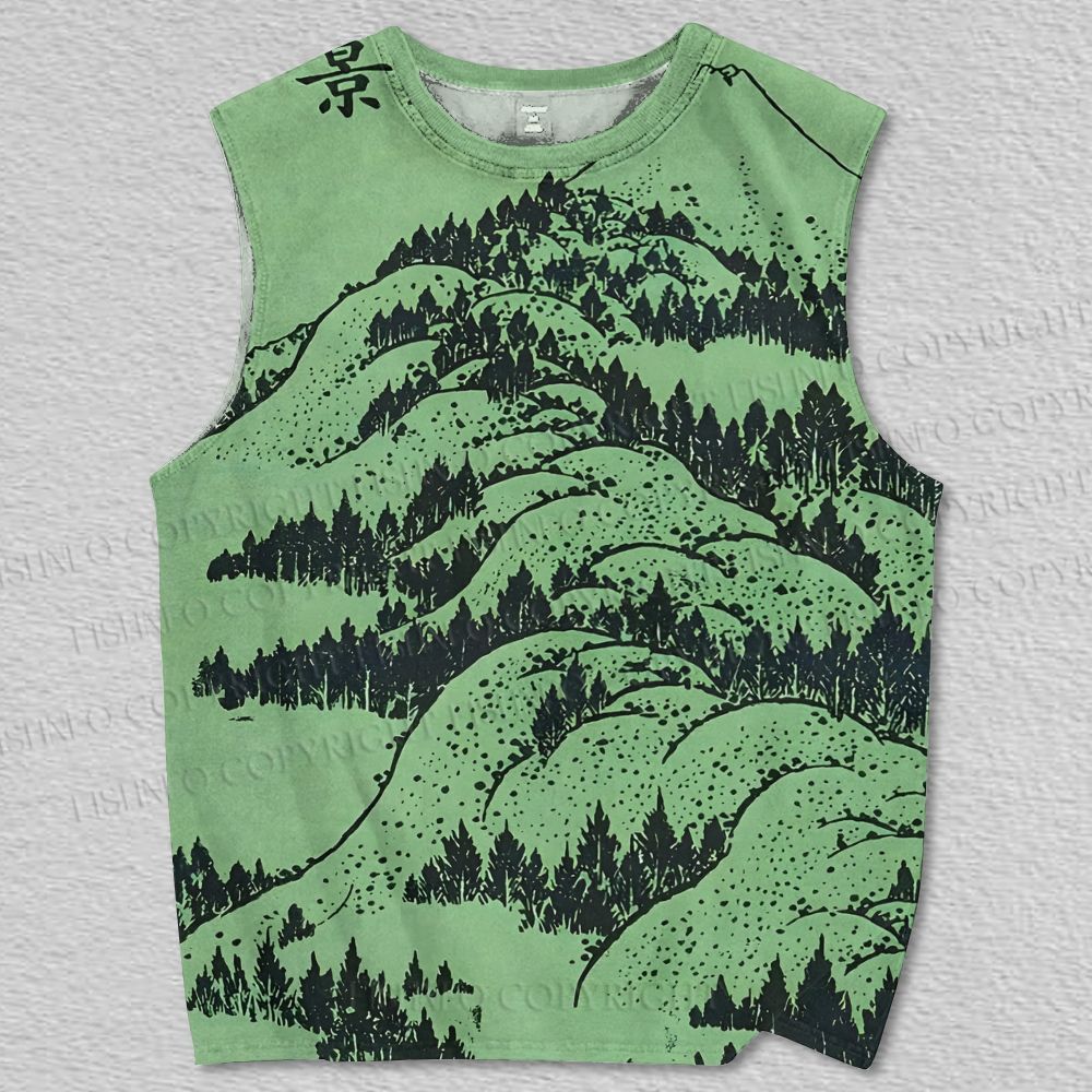 Unisex Vintage Japanese Mountain Printed Tank Top