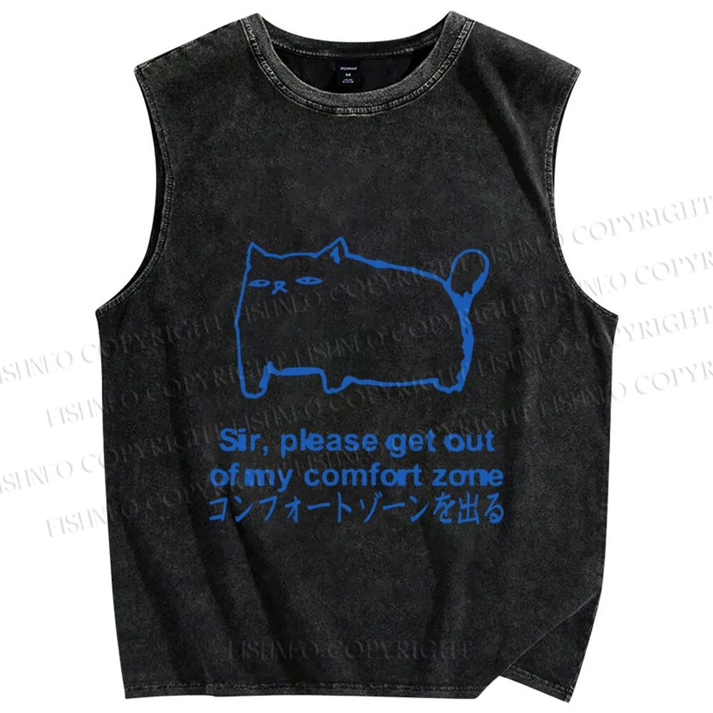 Unisex Get out of my comfort zone Funny Cat Printed Washed Tank Top