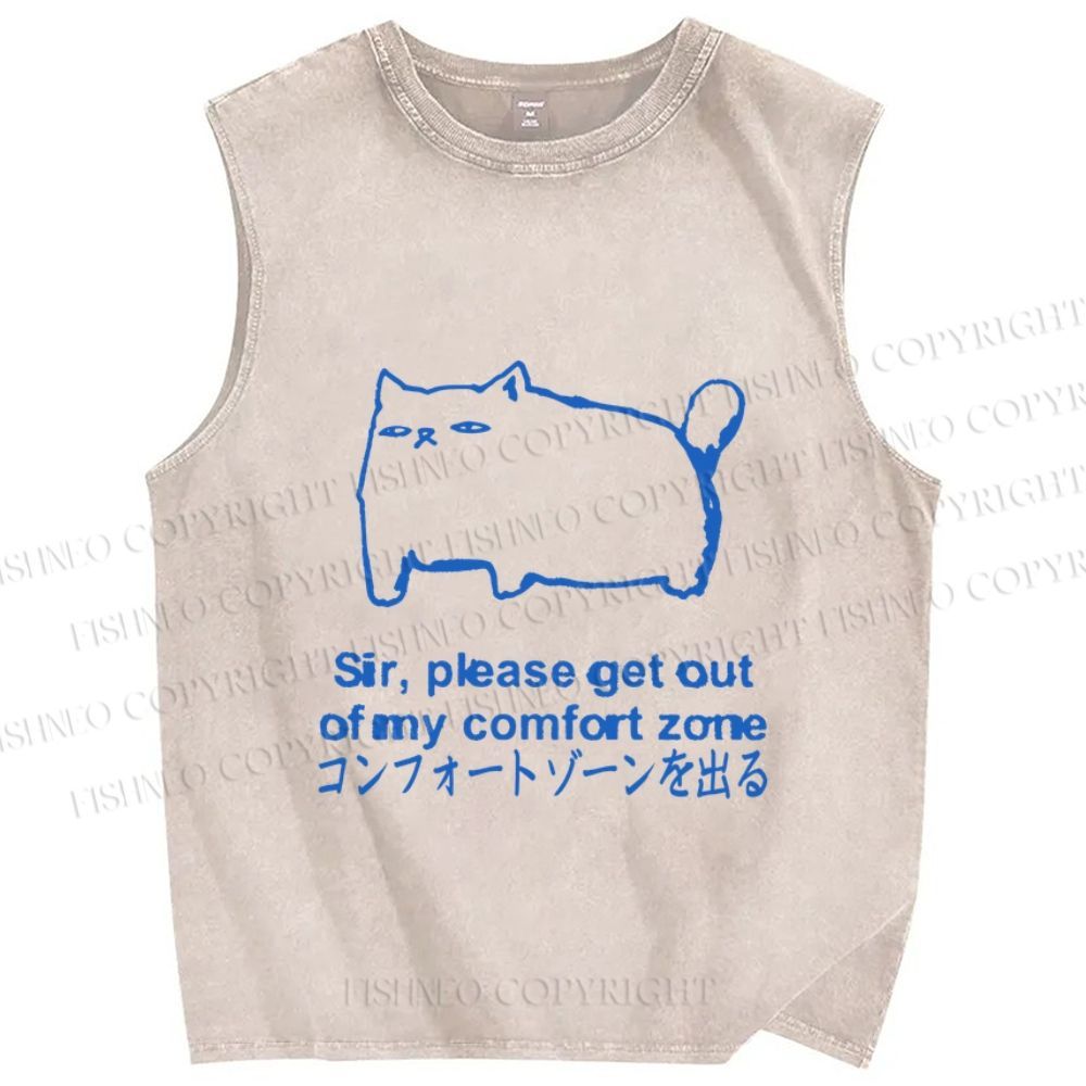 Unisex Get out of my comfort zone Funny Cat Printed Washed Tank Top