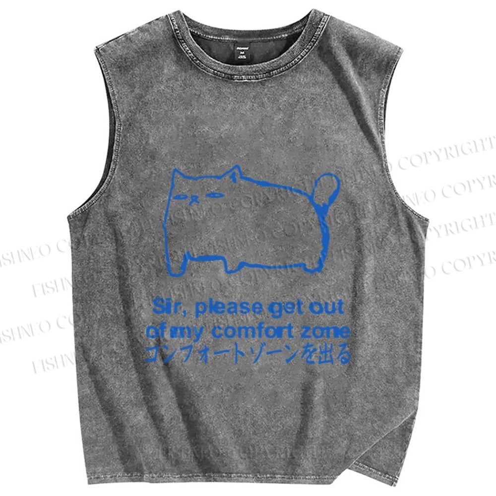 Unisex Get out of my comfort zone Funny Cat Printed Washed Tank Top