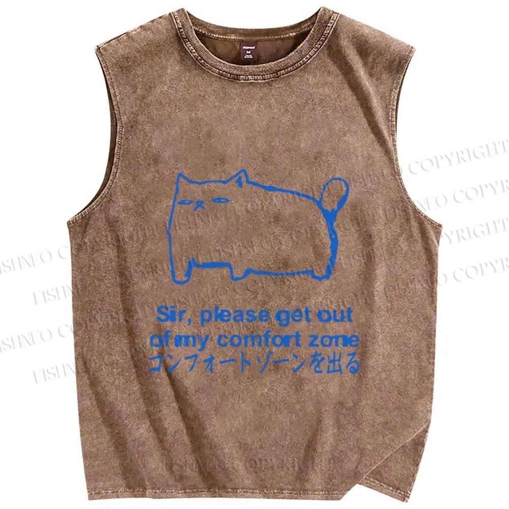 Unisex Get out of my comfort zone Funny Cat Printed Washed Tank Top