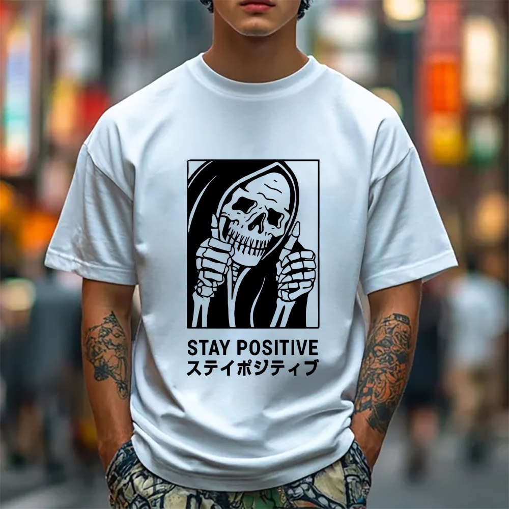 Stay Positive Skull Japanese Style Classic Tee
