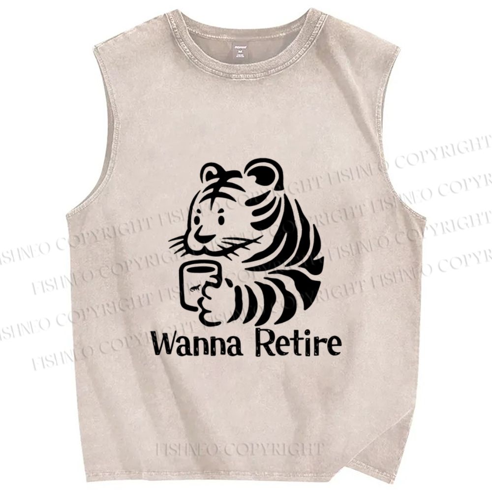 Unisex Tiger Wanna Retire Printed Washed Tank Top
