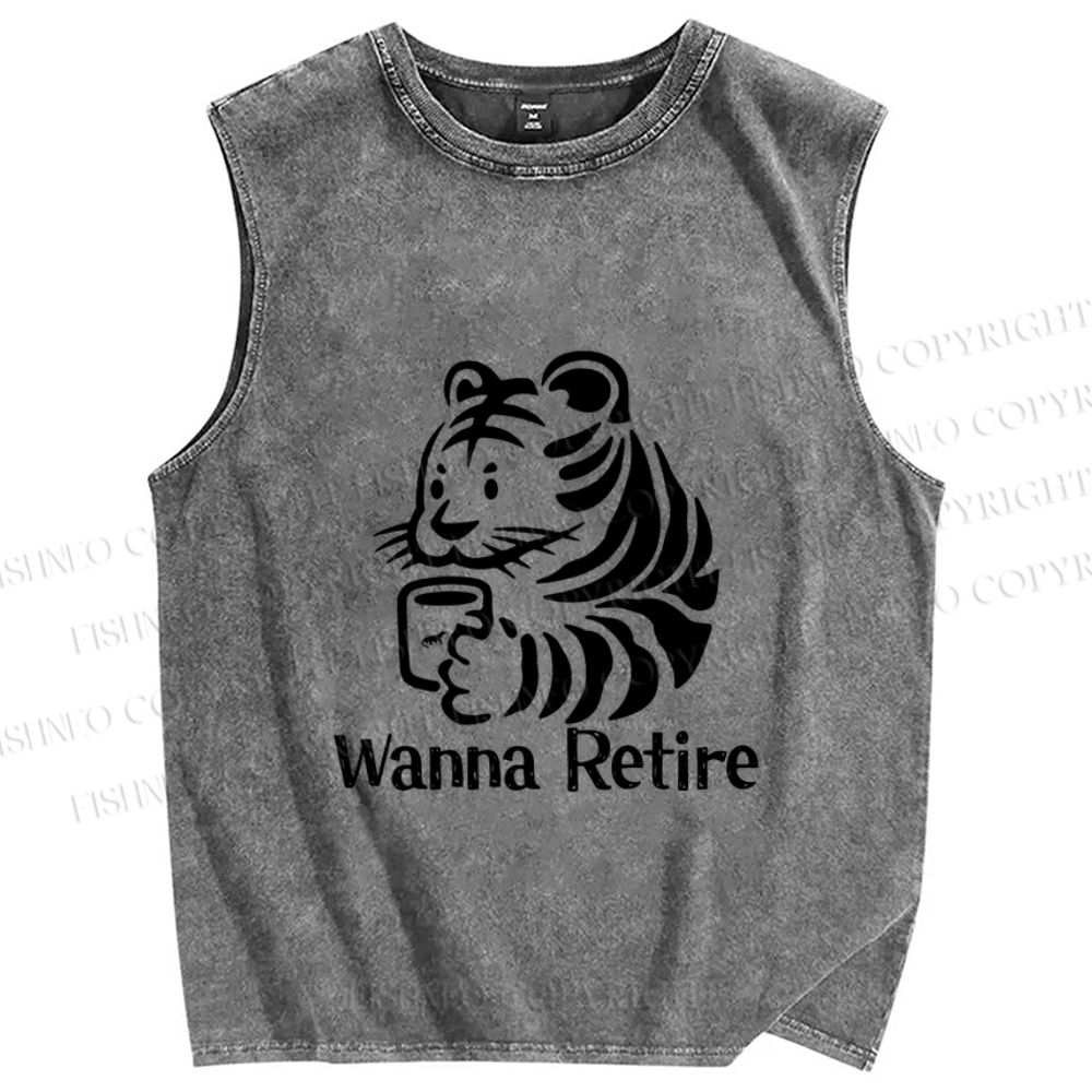 Unisex Tiger Wanna Retire Printed Washed Tank Top