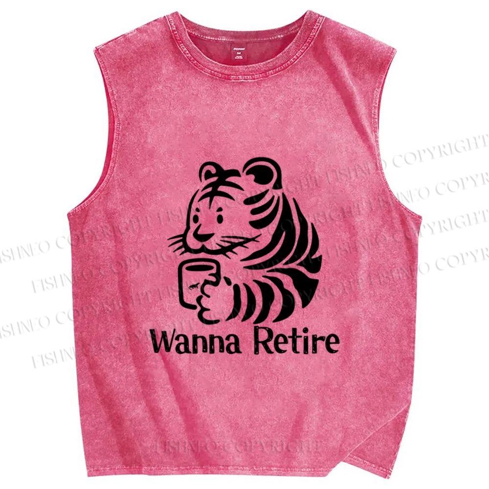 Unisex Tiger Wanna Retire Printed Washed Tank Top