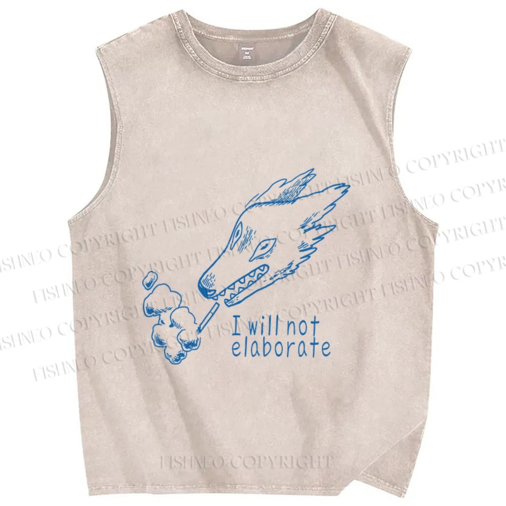 Unisex I will not elaborate Smoking  Wolf Printed Washed Tank Top