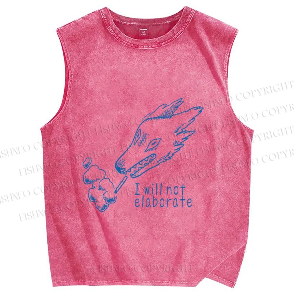 Unisex I will not elaborate Smoking  Wolf Printed Washed Tank Top