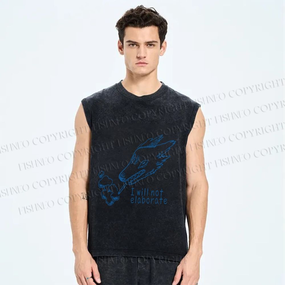 Unisex I will not elaborate Smoking  Wolf Printed Washed Tank Top